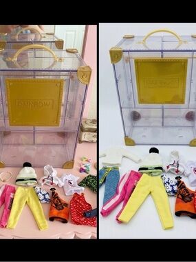 Rainbow High Deluxe Fashion Closet Clear Gold Acrylic Trunk 12 Clothing Pieces